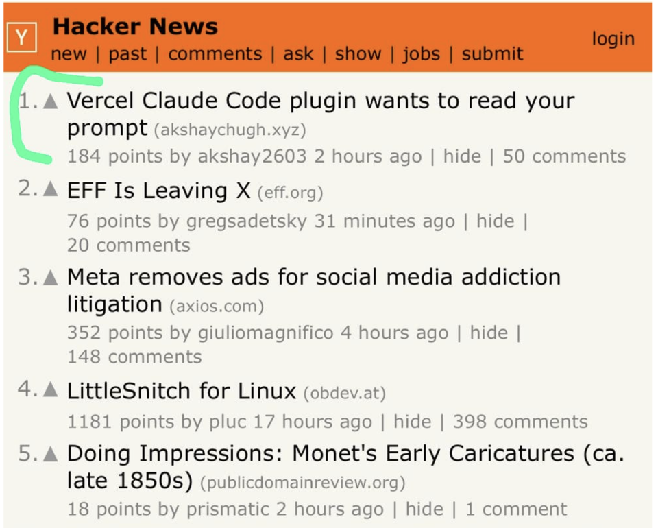 HN front page